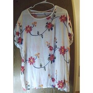 Kindred Sleeveless Sheer Blouse with Embroidered Flowers 1x